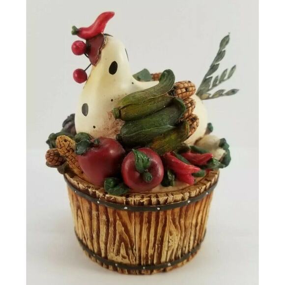 Trinket Box Hen On Nest Vegetables Barrel Chicken Country Kitchen Ring Holder - Picture 2 of 8